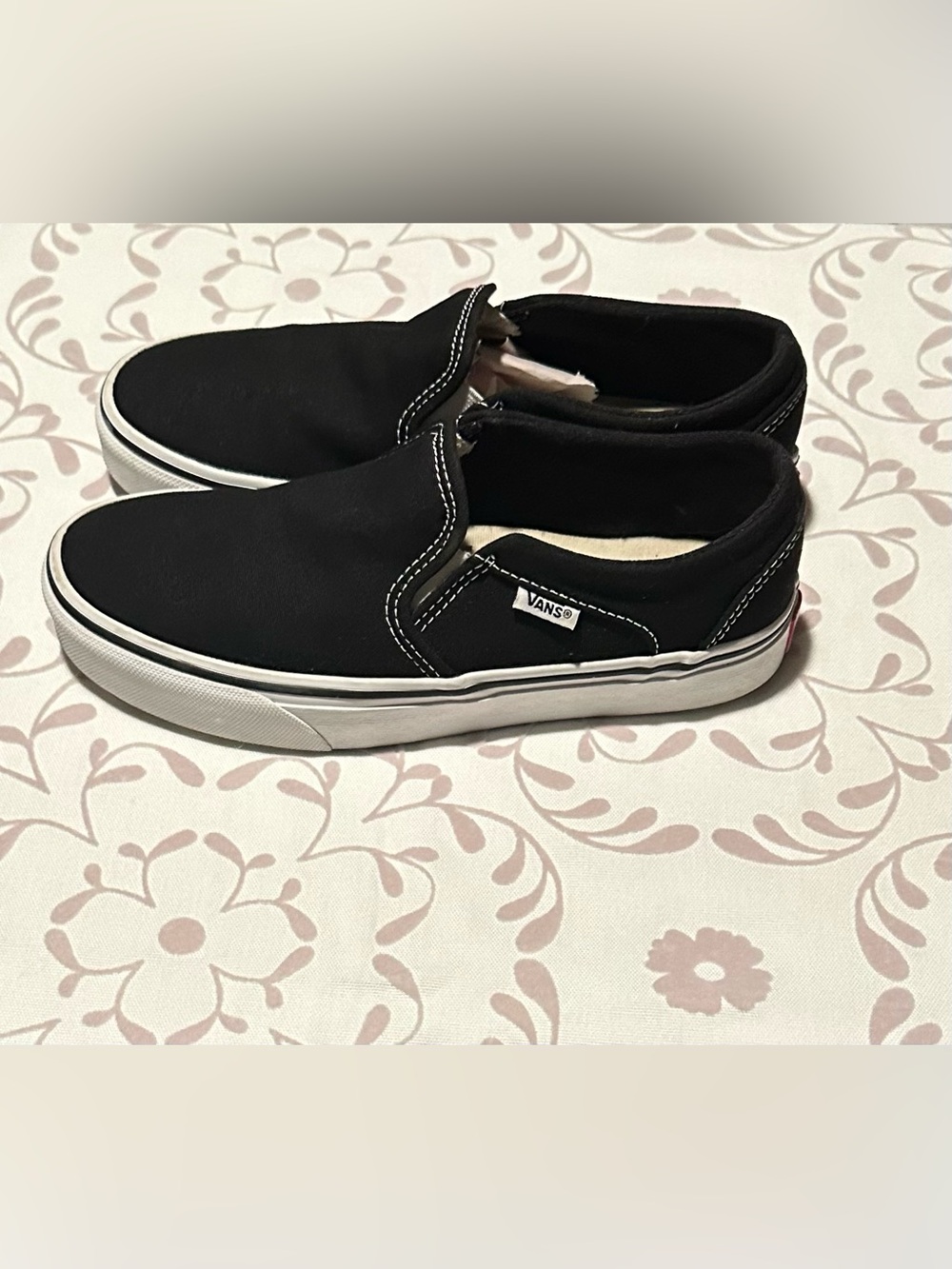 Vans Black Canvas Slip-On Shoes with White Sole size 7